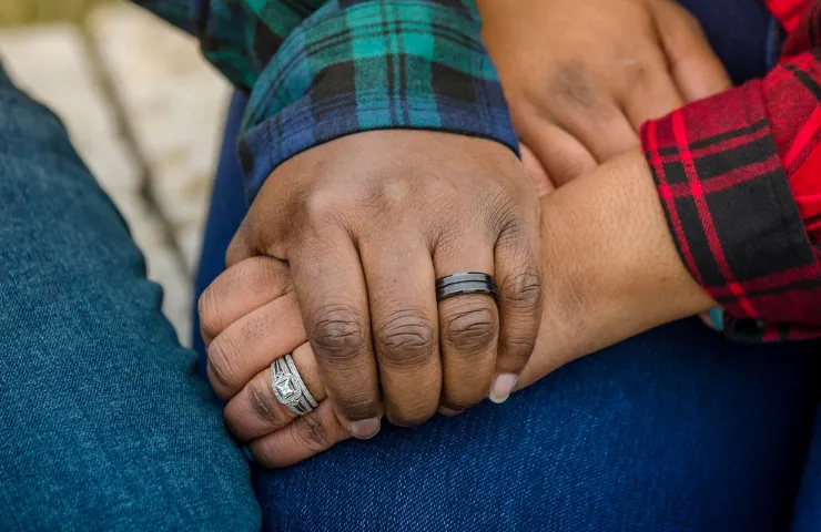 Kingdom couples holding hands with wedding rings